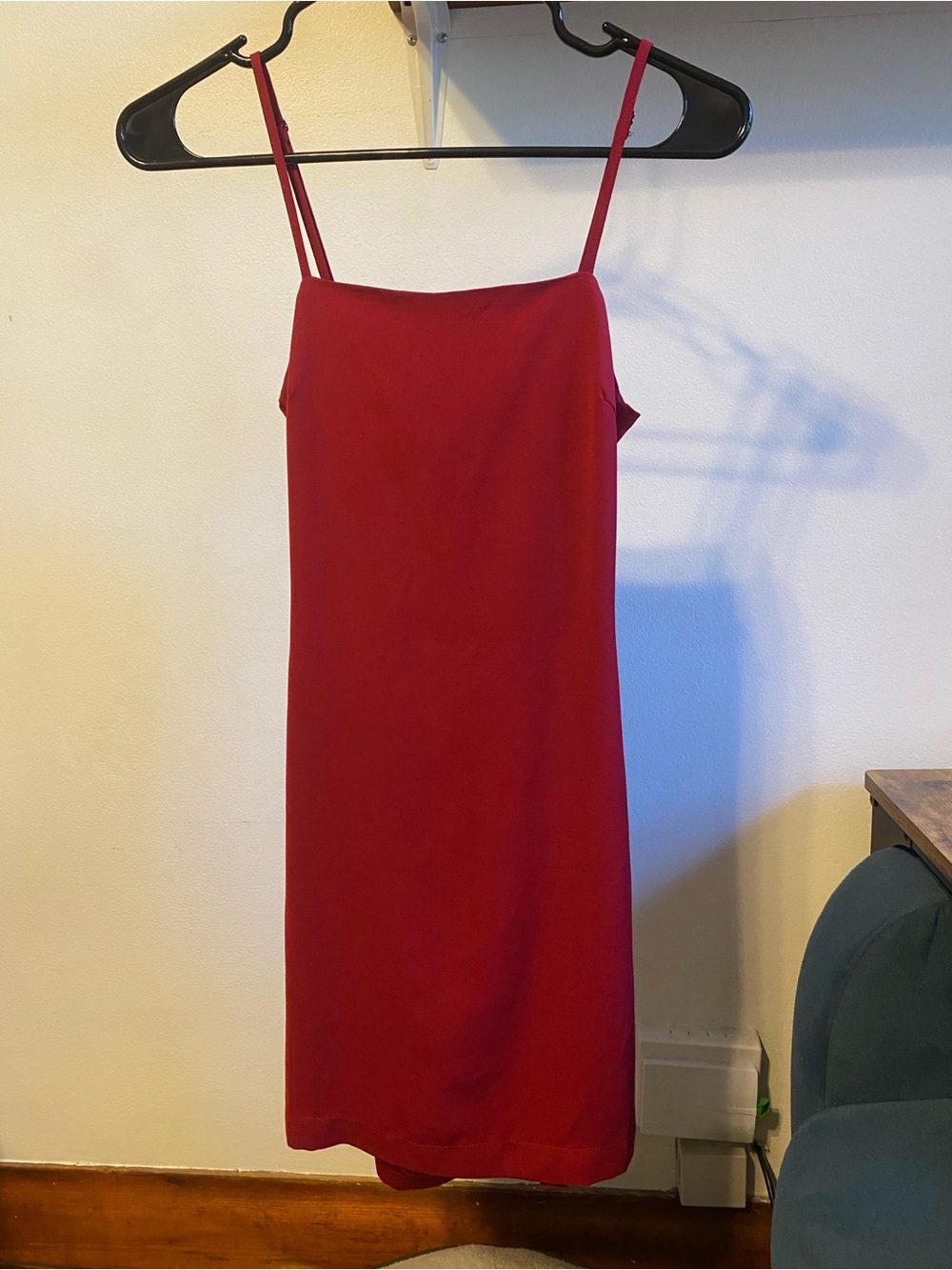 Lulu's Crimson Slip Mini Dress with Spaghetti Straps